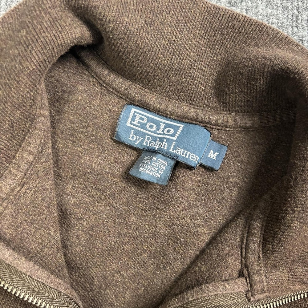 Polo By Ralph Lauren Sweater Mens Medium Brown 1/4 Zip Mock Neck Knit Logo - Picture 3 of 5